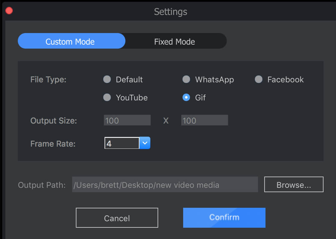 change output settings