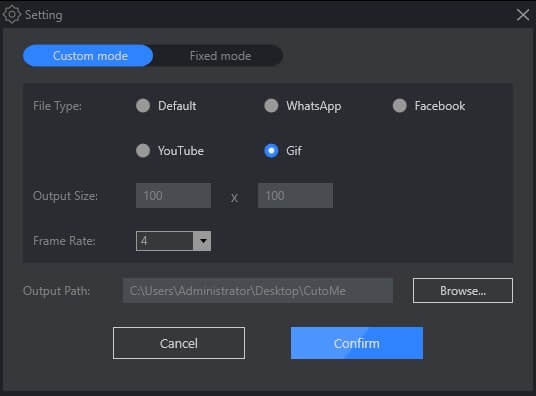 customize output settings for gif animation