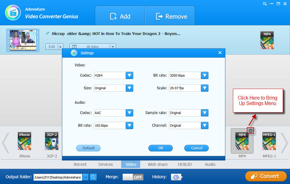 output format settings