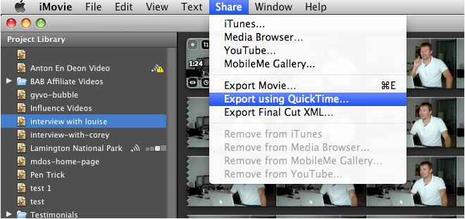 imovie 11 export avi