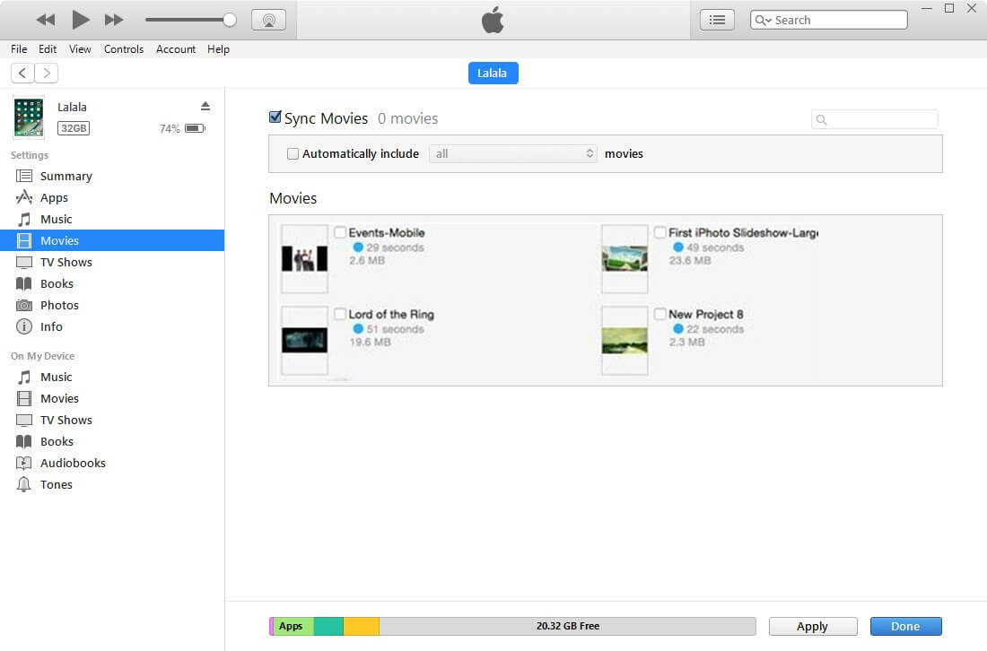 itunes sync movie to ipad