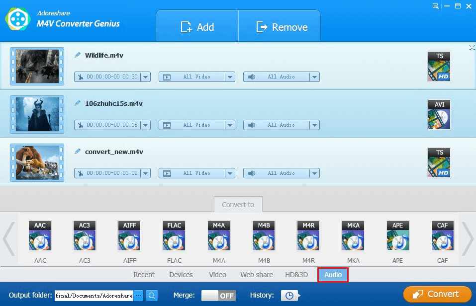 Select output format