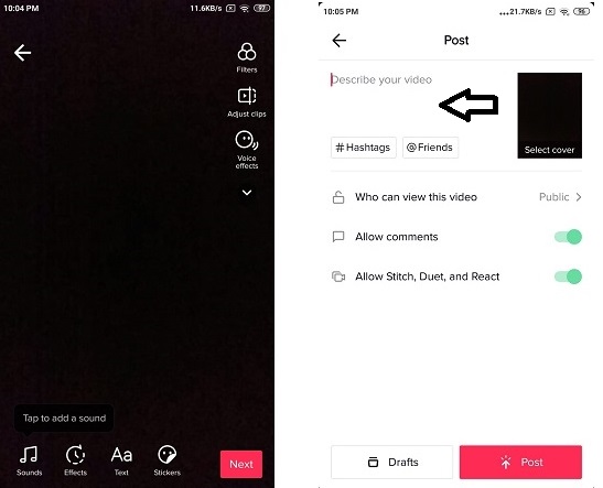 how to edit tik tok video description