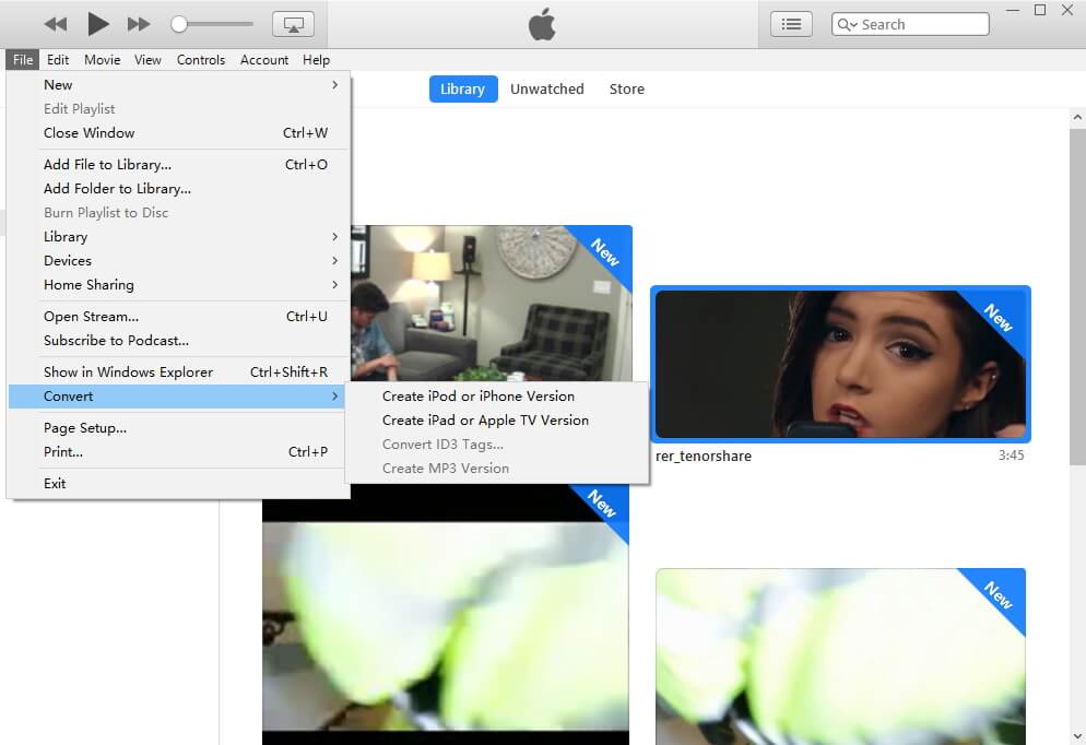 convert videos in itunes