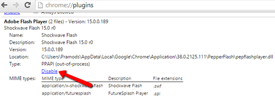 google chrome plugins disable flash