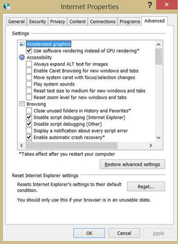 change the settings of internet explorer